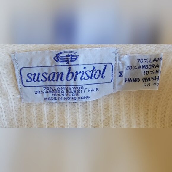 SUSAN BRISTOL Cream Wool Blend Embroidered Flowers Patch Pocket Open Cardigan M - Picture 4 of 11